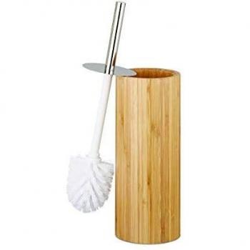 Soporte y escobilla de baño en bambú redondo, 37,5 x 10,5 cm, natural