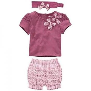 Waboats Niñas Conjunto Bebé Pantalones Cortos 3PC Arco Top Shorts Diadema 6-12M Púrpura 12 meses