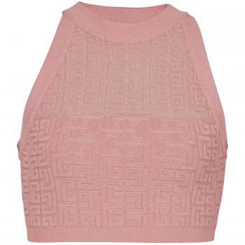 Balmain Women's Monogram Halterneck Top in Pink | Size 36 | DF1AB026KG96OIW, Round-neck Knitwear, female, Pink, Size: XS PB Labyrinth knit top