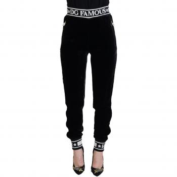 Dolce & Gabbana Black DG Logo Velvet Trouser Pants - IT42|M, Sweatpants, female, Black, Size: S