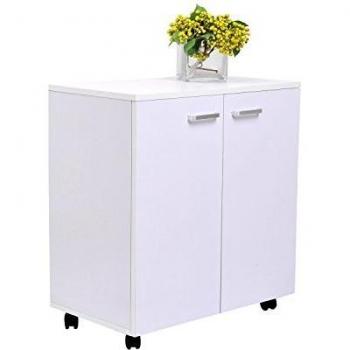 HOMCOM Mesa Armario Movil Mueble TV de Madera con Ruedas y 2 Puertas Consola Cajonera 60x35x65cm