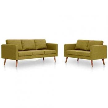vidaXL Conjunto Sofá 2 y 3 Plazas 2 Piezas Tapizado Tela Estructura Patas Madera Diseño Moderno Cojín Asiento Respaldo Set Sillones Salón Sala Verde
