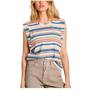 Camiseta Sin Mangas Pepe Jeans Eva Blanca con Estampado de Rayas Multicolor para Mujer