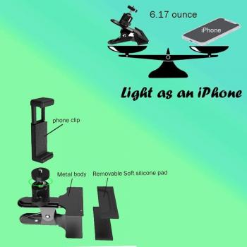 Soporte de abrazadera de escritorio para cámara y teléfono con luz LED, clip de mesa y adaptador de cabeza esférica