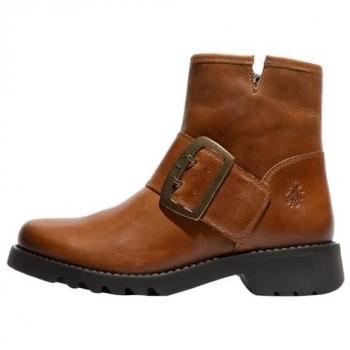 Fly London RILY Women's Mid Boots - Characteristics: Leather, Buckle Strap, Ankle Height, Color: Mid Brown, Size: 7 UK