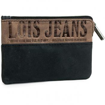 Lois - 12402 Cartera Monedero Billetero Tarjetero Unisex de Piel Genuina. Bicolor. con Cremallera y Llavero Interior con Anilla. Compartimento Exterior, Color Negro-Marron
