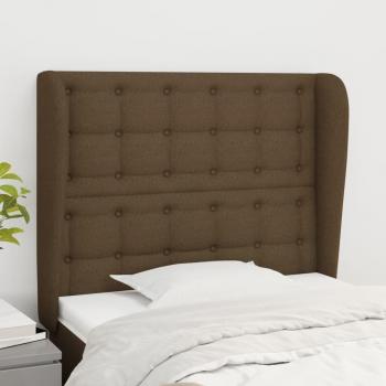 Cabecero de cama marrón oscuro con orejas de tela gris claro 103x23x118/128 cm