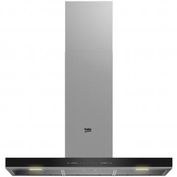Beko BHCB96641BBHS Campana Decorativa T-Invertida 90cm Clase A Acero Inoxidable y Cristal Negro con 3 Velocidades + Booster, 60 dB, 430 m³/h