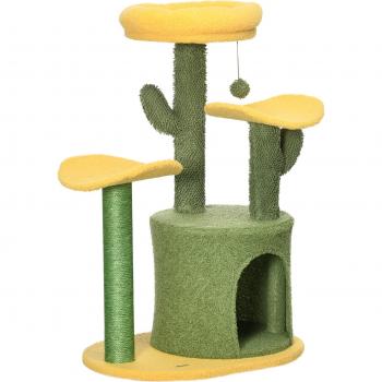 Árbol Rascador para Gatos en Forma de Cactus con Cama Cueva Postes de Sisal y Bola Colgante 54x39x83 cm Verde
