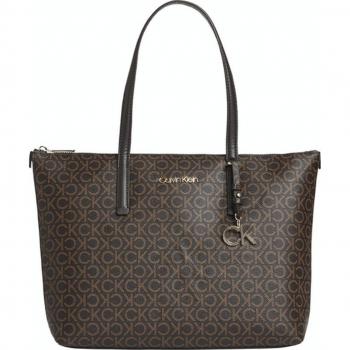 Bolso Shopper Mediano Calvin Klein K60K609887 - Elegante y Resistente en Marrón con Estampado de Logos