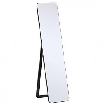 Espejo de Pie Cuerpo Entero Rectangular con Marco de Madera de Pino Moderno, 2 Formas de Uso, Dimensiones 37x43x156 cm, Color Negro