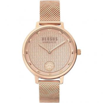 Versus VSP1S1620 Lavillette Ladies Watch - Reloj para mujer con caja de acero inoxidable, esfera blanca, correa de piel sintética negra, resistencia al agua hasta 50 metros y movimiento de cuarzo