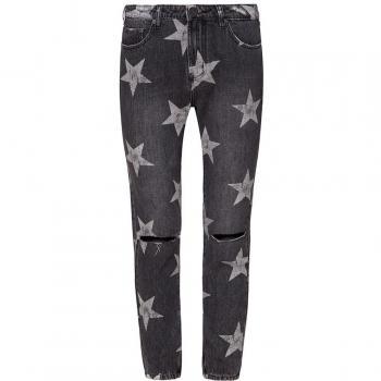 One Teaspoon Slim-fit Star Print Distressed Boyfriend Jeans, Female, Black, Size: W26