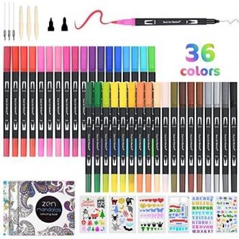 Vicloon Rotuladores Punta Pincel, Doble Rotuladores Punta 36 Colores Rotuladores Punta Fina, Marcadores de Punta Dual Tip Brush Pen Rotuladores Permanentes para Acuarelas Dibujos y Caligrafía