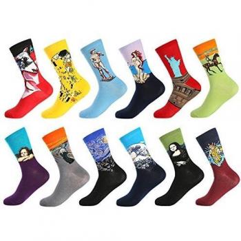 BONANGEL Calcetines Colorful de los Hombres, Hombres Ocasionales Calcetines Divertidos Impresos de Algodón de Pintura Famosa de Arte Calcetines, Calcetines de Colores de moda