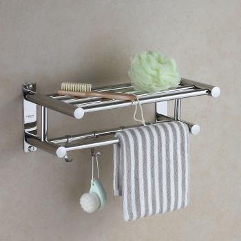 Eridanus Estante de Pared y Toallero Doble de Acero Inoxidable SUS304 Estantería para Baño Estante de Baño para Toallas y Almacenamiento con Ganchos, Estilo Hotel