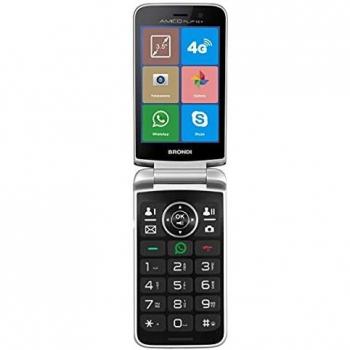 Teléfono Móvil Brondi Amico Flip 4G+ Doble SIM 3.5 Negro y Plata con WhatsApp, 2 MP, 512 MB RAM
