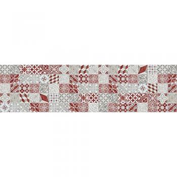 Alfombra de vinilo estilo baldosas antique roja 80x300 cm