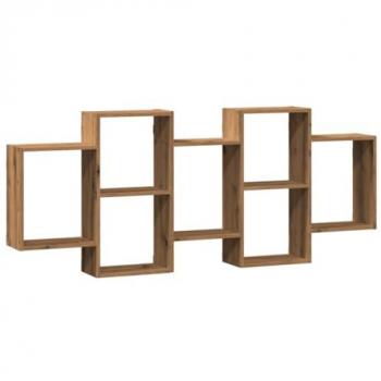 Estante de pared de madera de ingeniería en color roble artisian, dimensiones 159x18x65 cm, diseño flotante y funcional para exhibición