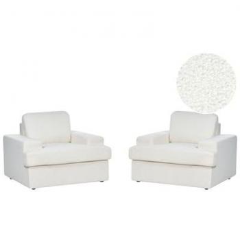Conjunto de 2 sillones clásicos tapizados en bouclé blanco con respaldo grueso acolchado