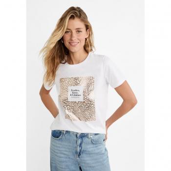 Animal Print Foil Graphic T-Shirt - White XS