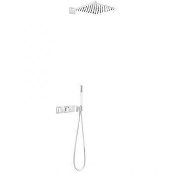 Kit de ducha termostático empotrado Block System, 2 vías, ducha fija 300x300 mm con rótula, 55 x 30 x 13,6 centímetros, color blanco mate