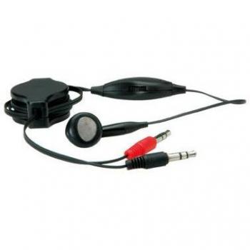 Auricular de botón monoaural con micrófono y cable retráctil