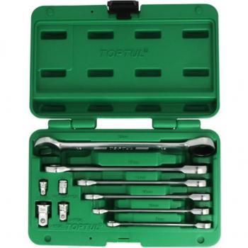 Juego de llaves de trinquete mixtas Toptul GAAI1004, incluye 10 piezas: llaves combinadas de 8mm, 12mm, 13mm, 17mm y 19mm con un bith