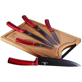 Berlinger Haus Burgundy Juego de 5 Cuchillos de Cocina Profesional con Tabla de Cortar de Bambú, Hoja de Acero Inoxidable con Recubrimiento Antiadherente, incluye Cuchillo Cocinero, Ceb