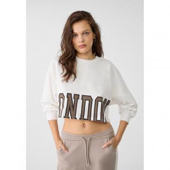 Ecru Cropped London T-shirt by Stradivarius, Size M