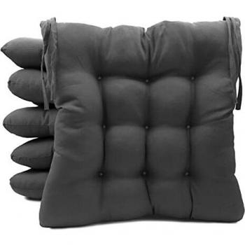Pack de 6 Cojines para Sillas de Exterior e Interior Reversibles 40 x 40 x 7 cm, con Correas de Sujeción