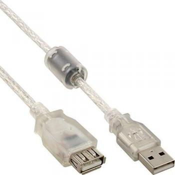 Cable de Extensión USB 2.0 Tipo A Macho/Femenino Transparente con Núcleo de Ferrita 2m