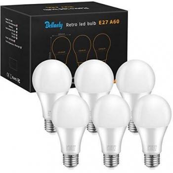 Bombillas LED esférica E27, 12W Equivalente a 100W incandescencia, Luz Blanco Cálido 3000K, 1200 lúmenes, A60 lámpara de ahorro de energía de haz de 280°, No regulable - 6 unidades