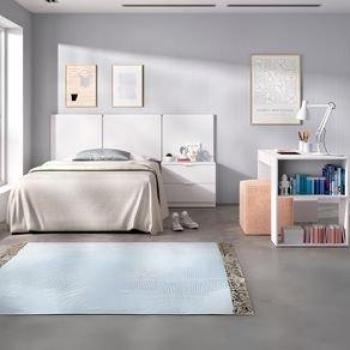 Conjunto de Dormitorio Bito Pack Cabecero + Mesita de 2 Cajones + Escritorio Blanco