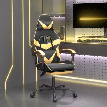 Silla gaming con reposapiés de cuero sintético negro dorado