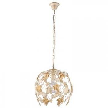 Lámpara Colgante Shabby 1 Luz Hierro Forjado Marfil Oro con Hojas y Cristales