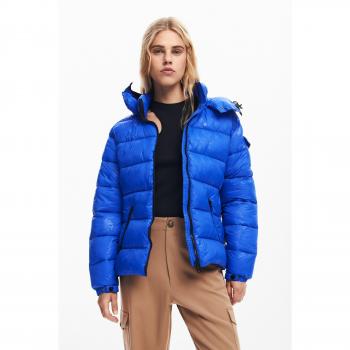 Plumífero Desigual Drammen con capucha estampada, mujer, azul claro, talla XL