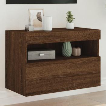 Mueble de TV de pared con luces LED 60x30x40 cm, color roble marrón