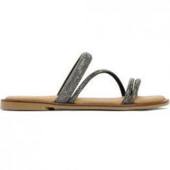 Sandalias de Piel Caitlin gris porronet con detalles brillantes y tiras cruzadas