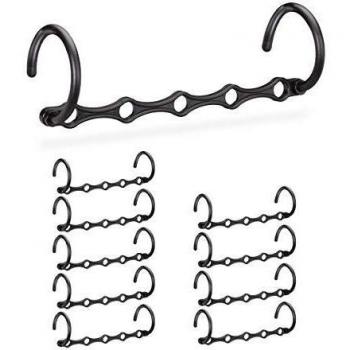 Perchas Múltiples Ahorra Espacio Set de 10, Organizador Vertical y Horizontal, 37 cm, Color Negro - Relaxdays