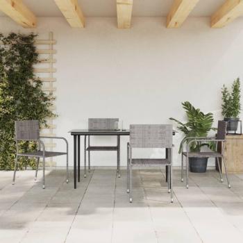 5 Piece Outdoor Dining Set Gray and Black Poly Rattan and Steel