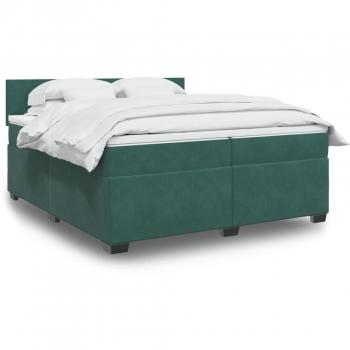 Cama box spring suave con colchón de terciopelo verde oscuro 200x200 cm