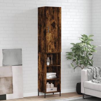Aparador de madera contrachapada 34,5x34x180 cm con 3 estantes, mueble de almacenaje de salón, buffet para salón, armario auxiliar y armario de almacenamiento en roble ahumado