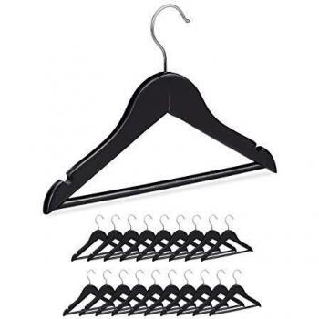 Juego de 20 Perchas Infantiles de Madera, Ganchos Giratorios, Barra para Pantalones y Ranuras, Color Negro