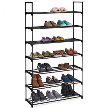 Zapatero Metálico Modular de 7 Niveles, Organizador para Hasta 28 Pares de Zapatos, Sistema de Encaje, Negro - Relaxdays