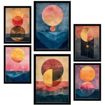Set de 6 Pósters Abstractos Lunas Doradas para Decorar Paredes - Ilustraciones A3 y A4 Sin Marco