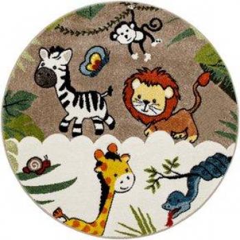 Alfombra Infantil Animales Salvajes Crema Beige Ø 120 cm Redondo