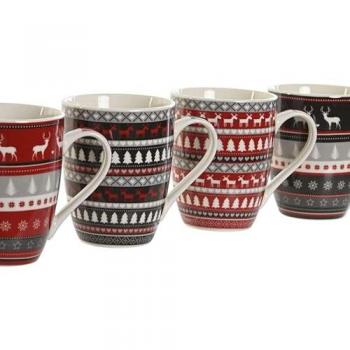 Pack de 4 Tazas Navideñas de Porcelana - Resistente a Microondas y Lavavajillas - Ideal para Café y Leche - Capacidad 350ml