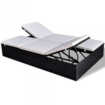 Double Sunbed with Black Synthetic Rattan Cushion