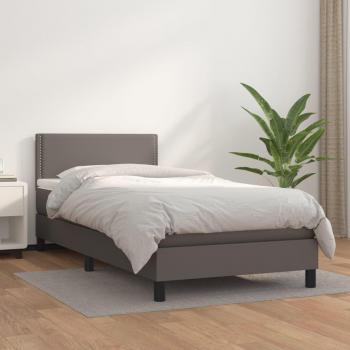 Cama box spring suave con colchón de cuero sintético gris 80x200 cm